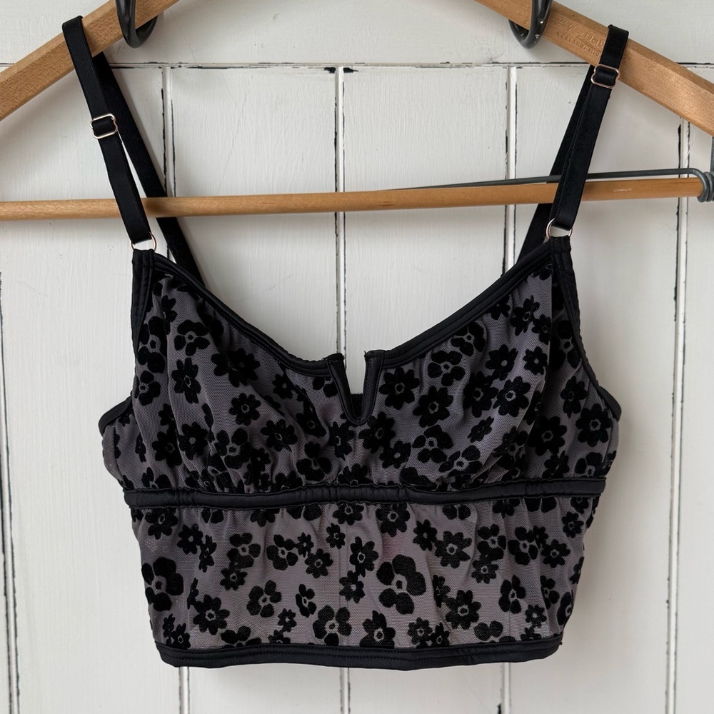 PINK Black Floral Velvet Bralette